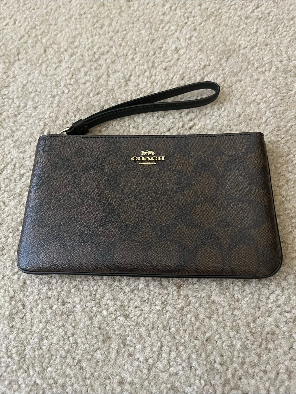Coach Signature Brown and Black Large Wristlet